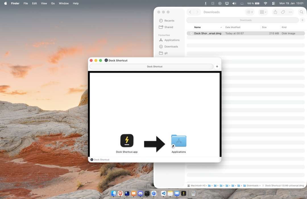 Drag Dock Shortcut to Applications