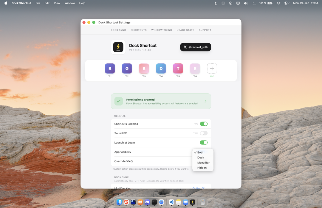 Dock Shortcut main interface